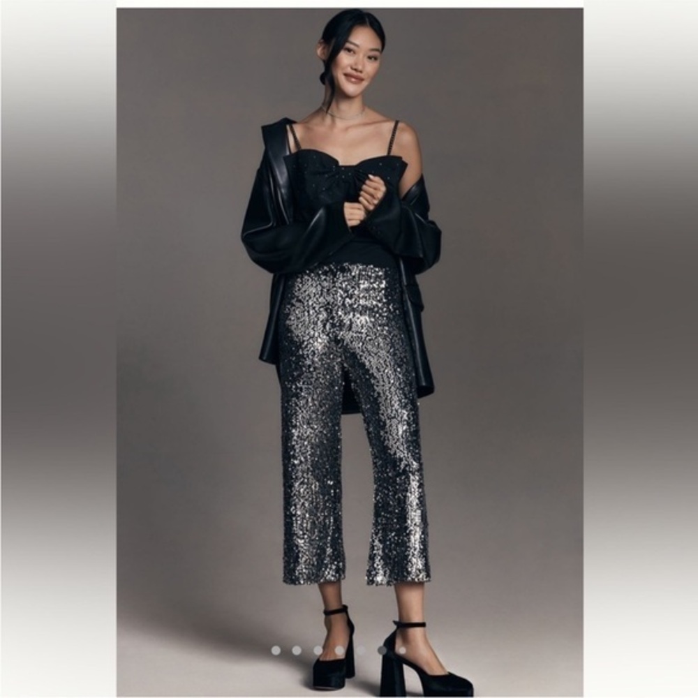 Maeve Anthropologie The Colette Sequin Cropped Wide-Leg Pants – Size 25